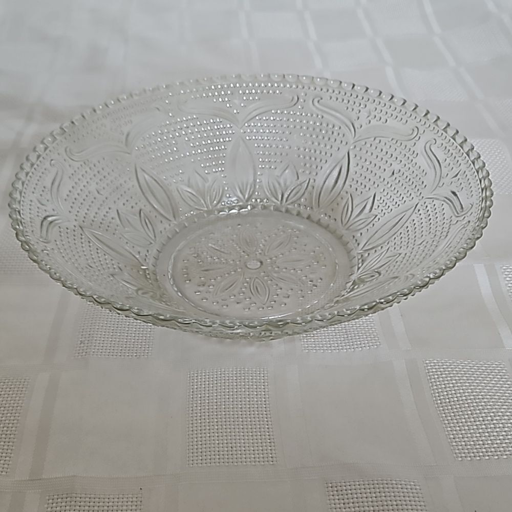 Clear Glass Floral Fruit Bowl 11"-11"